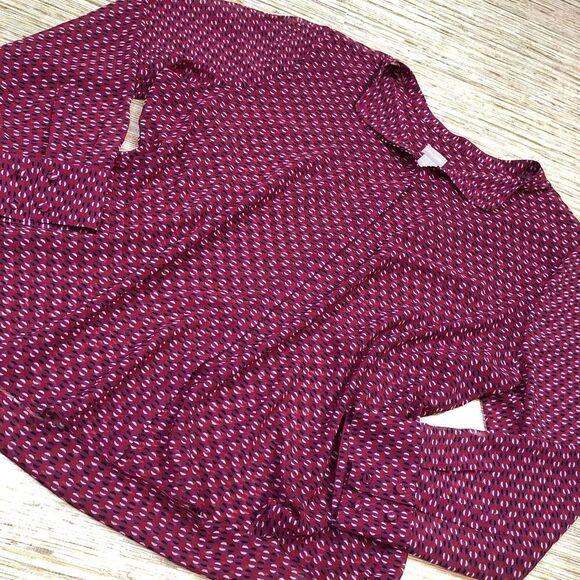 C-224 Chicos Mini-Link Print Sheer Long-Sleeve Blouse PINK sz 4 - Picture 1 of 1